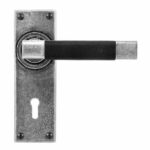 Jedburgh Square Black Leather And Lever Handle On Lock Backplate - Sprung