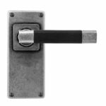Jedburgh Square Black/chocolate Leather And Lever Handle On Jesmond Latch/Passage Backplate - Sprung