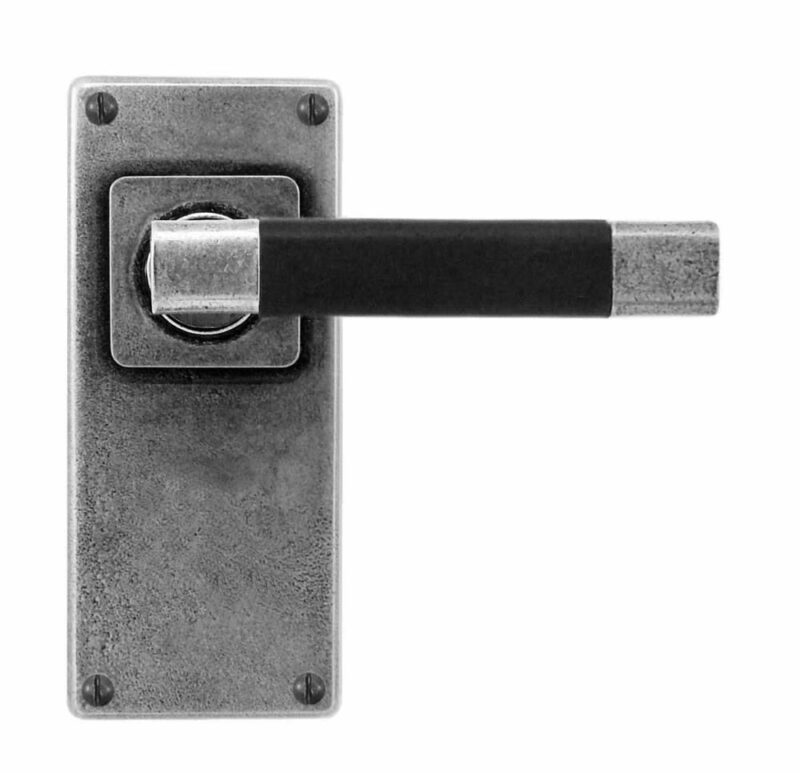 Jedburgh Square Black/chocolate Leather And Lever Handle On Jesmond Latch/Passage Backplate - Sprung