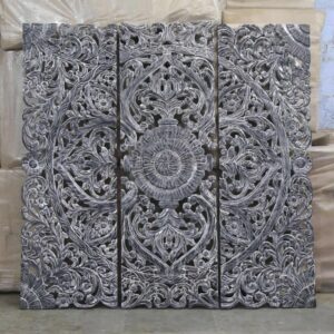 Hand Carved Wall Panel/Headboard in Black and White Wash