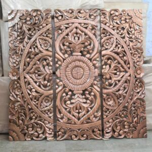 Mango Wood Hand Carved Wall Panel/Headboard in Copper Finish