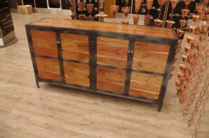 Mango Wood and Iron Four Door Cupboard or Sideboard