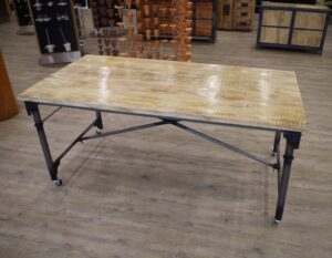 Mango Wood and Iron Dining Table on Wheels