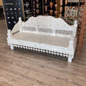 Mango Wood Hand Carved Daybed in White Wash Finish