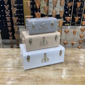 Set of 3 Large Metal Storage Trunks