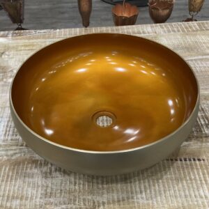 Round Yellow Zanzibar Inside and Satin Nickel Outside Sink